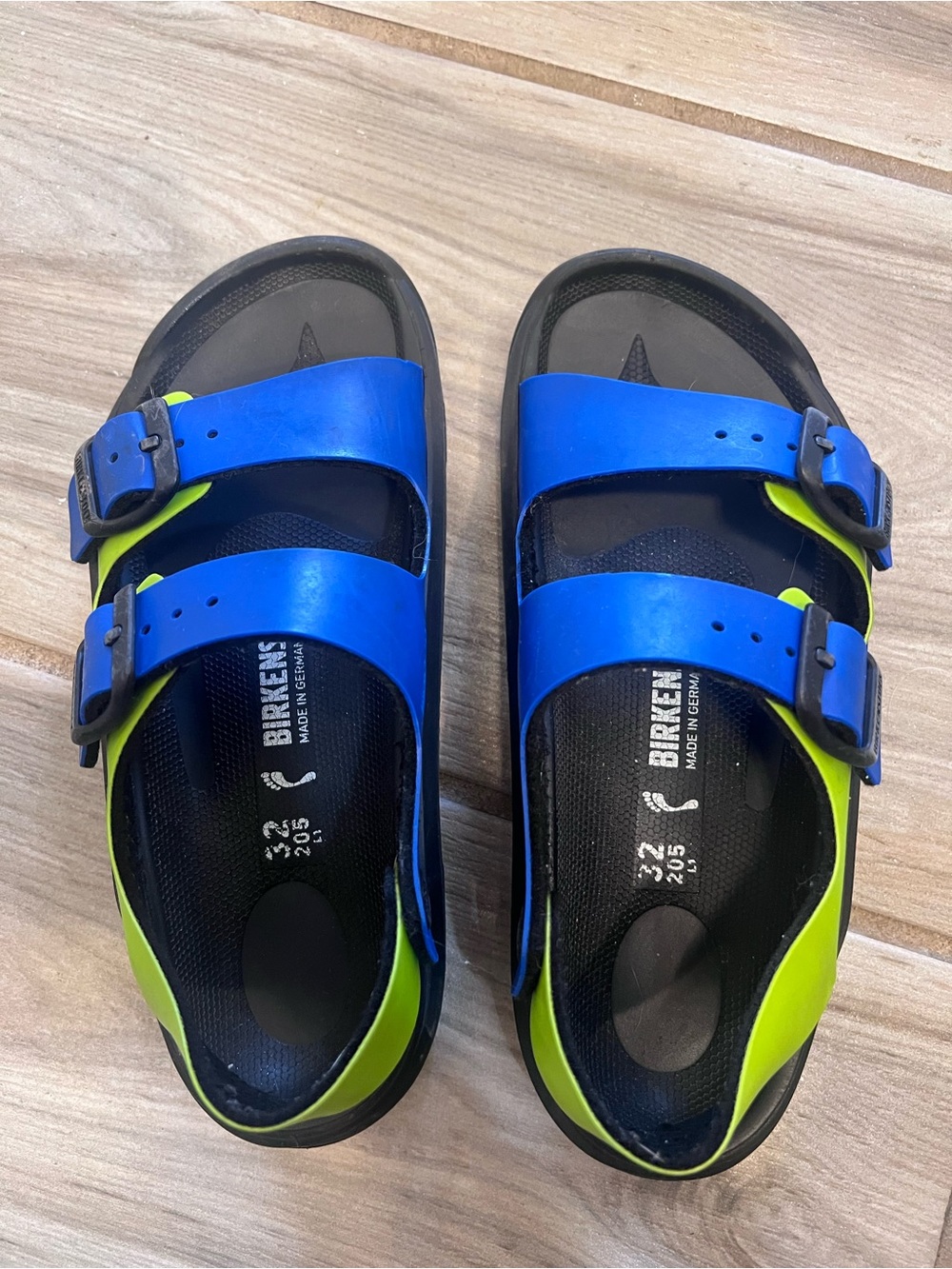 Birkenstock Kids Blue & Lime Two-Strap Sandals
